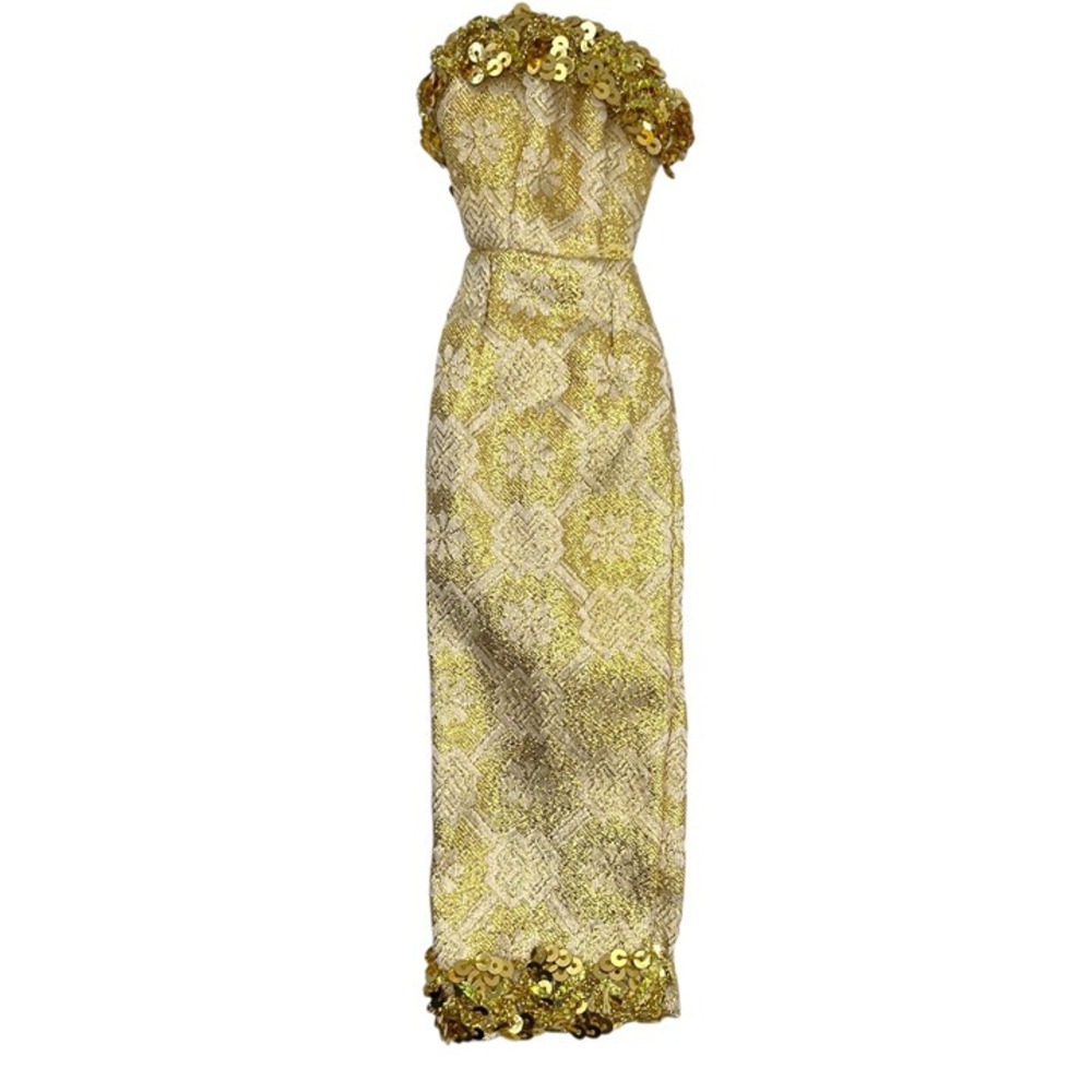 Vintage Barbie Clone Doll Gold Metallic Dress Doll Accessory Clothing‎